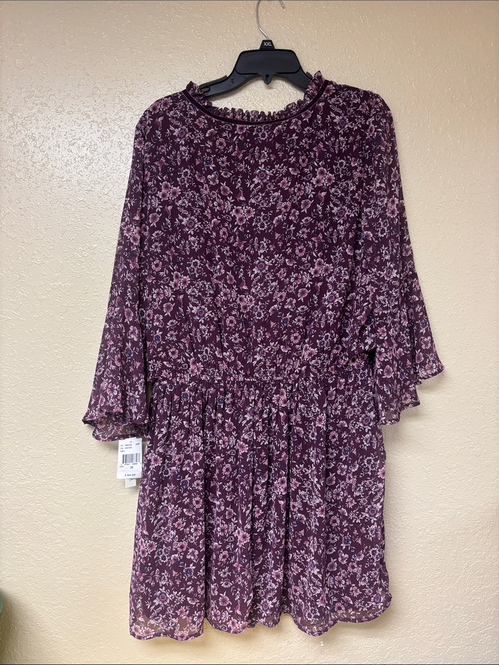 Speechless Plum Floral Tie-Neck Long Sleeve Dress - Picture 2 of 6